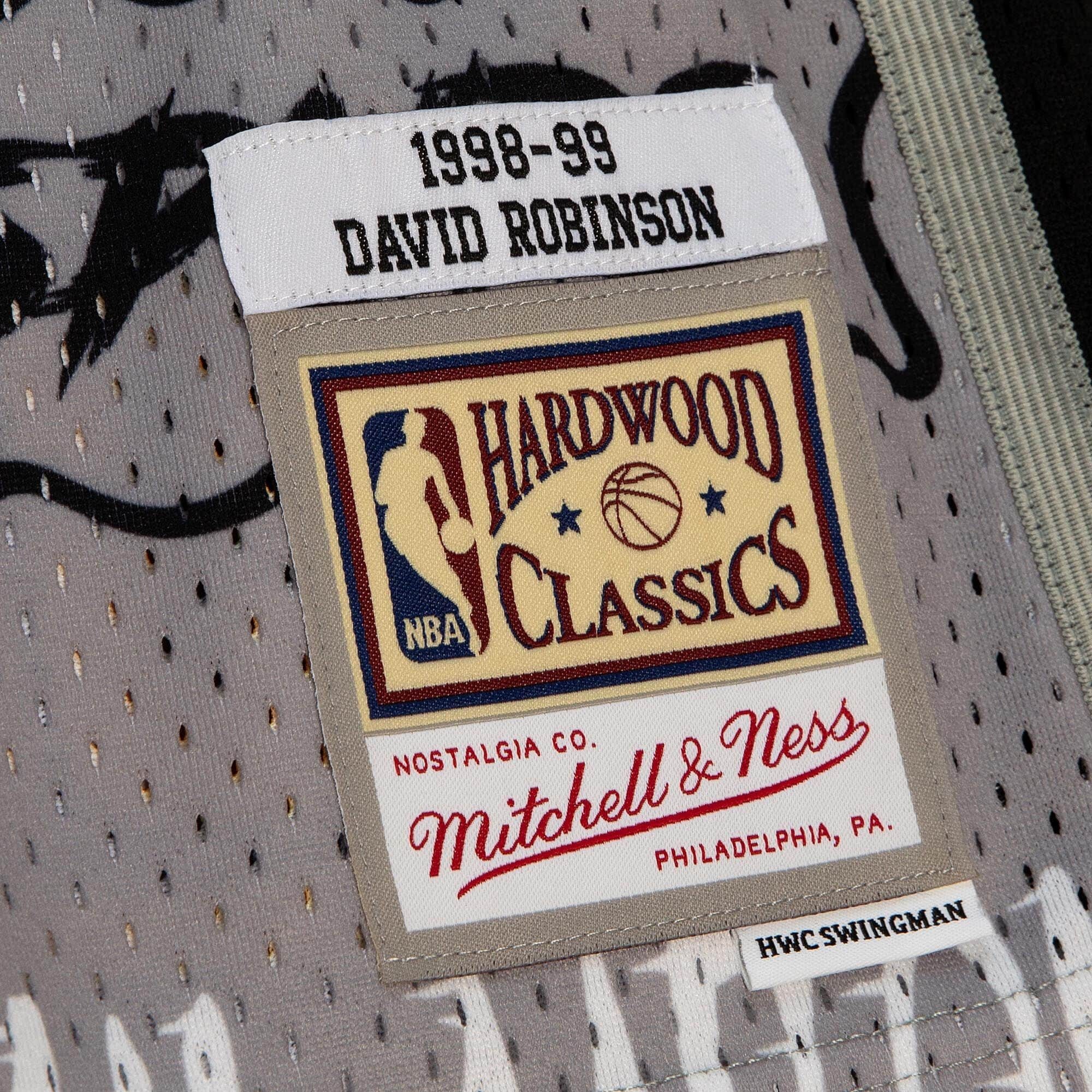 Men's Mitchell & Ness David Robinson White San Antonio Spurs 1998/99 Hardwood Classics Doodle Swingman Player Jersey Size: Small