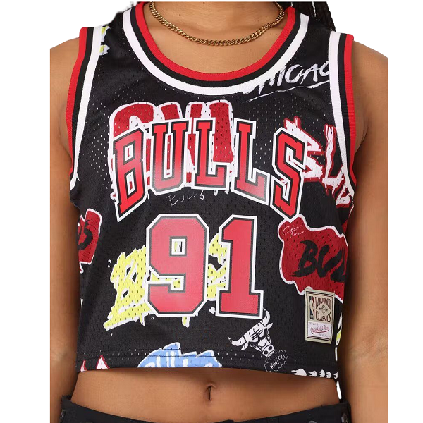 Mitchell & Ness Women's Dennis Rodman Chicago Bulls Slap Sticker Crop Tank  Jersey Black